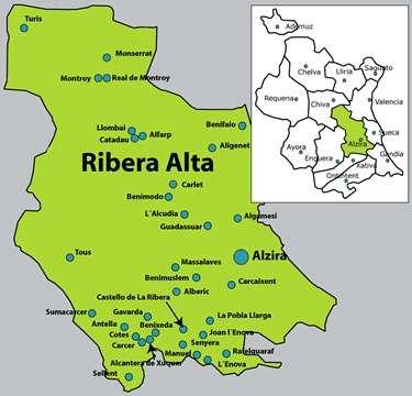 map of ribera alta, valencia