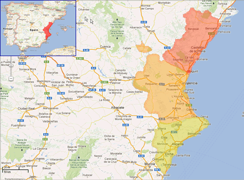 map of valencian community, spain